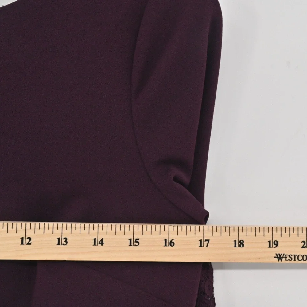 Calvin Klein Burgundy Sheath Dress Size 4 Lace Bell Sleeve Sheath Moody Romantic - Picture 4 of 14